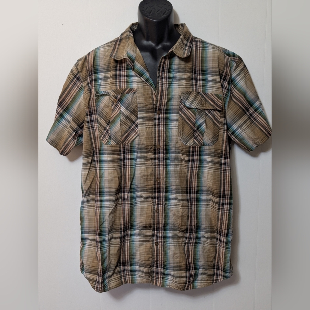 Men's pAna Ostend Shirt Plaid Short Sleeve Woven Cotton Blend Outdoor Size XXL